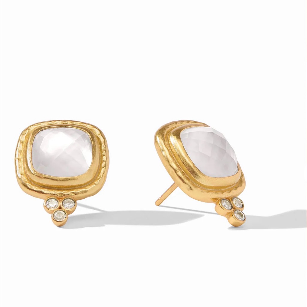 Julie Vos Tudor Stud Earrings Color Iridescent Clear White Stone 110$